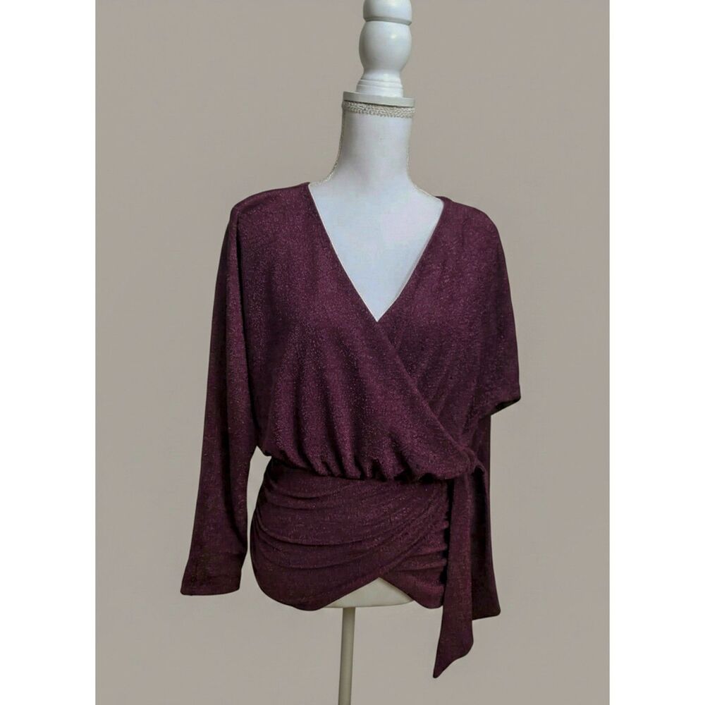 Express Metallic Burgundy Wrap Top (NWT)